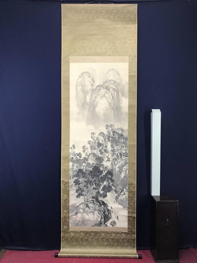 作者不詳/山渓人物図/山水図/掛軸/名家伝来/AC-513