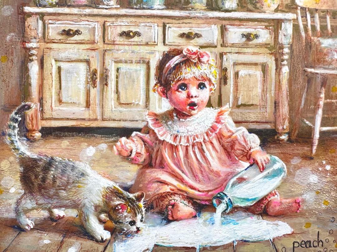 ぷ*侍様 絵画原画《好奇心がこぼれた日》 toddler mischief 3