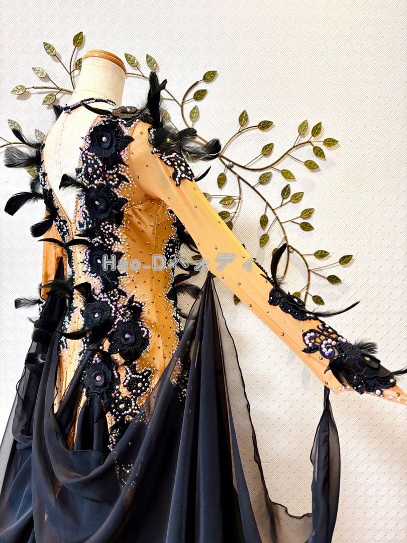 新品★ダンスドレス★スタンダード★社交ダンス★競技会★パーティー★ブラック羽