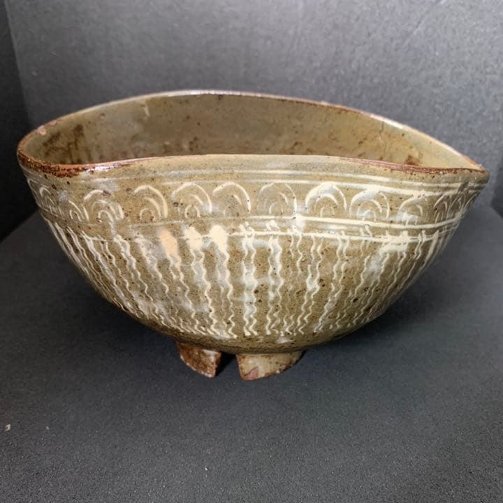 古八代象嵌文　割高台茶碗　茶道具　茶碗　オブジェ　三島象嵌