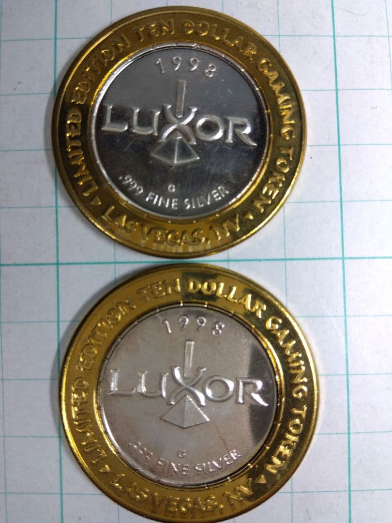 【刻印 Silver 999】合計2枚、1998年ラスベガスのカジノメダル、純銀