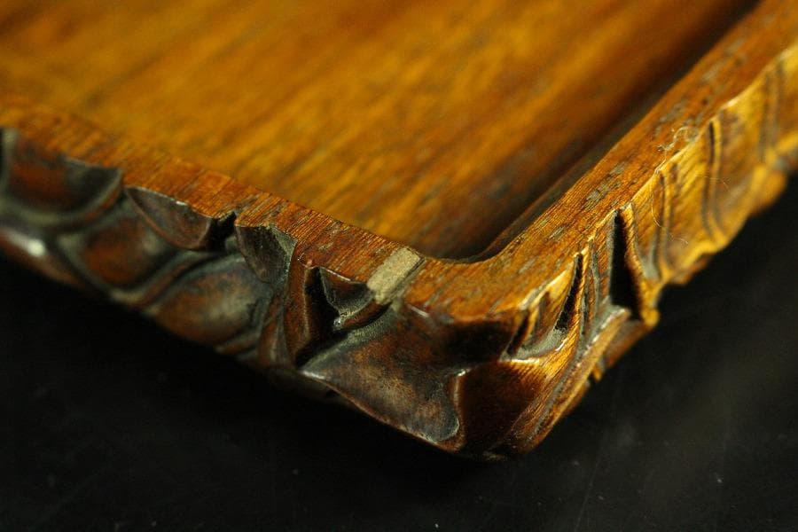 唐木 刻芭蕉 四方箱 旧家蔵出(K-A746)