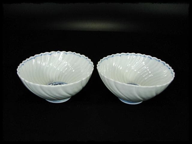 鳳樹軒 高島 文平 染付 稜花 花弁 向付 白磁 茶道具 懐石 器物 d39