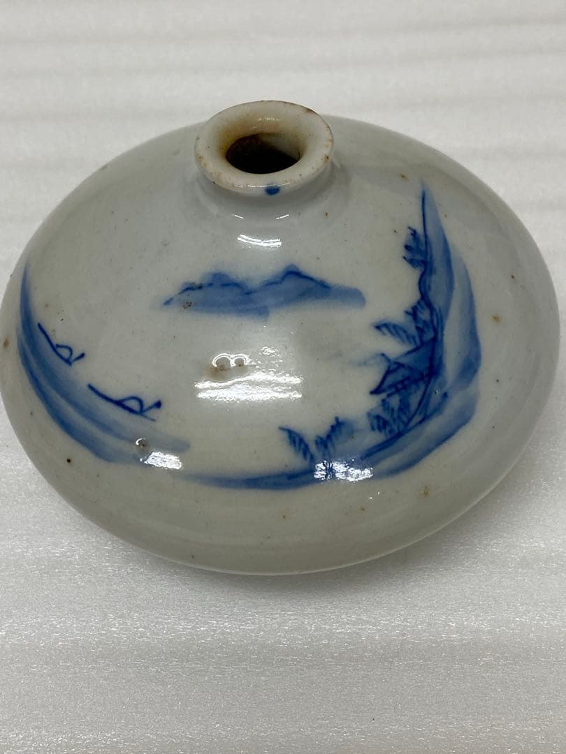 3-3250 骨董　油壺磁器　古平戸染付山水図油壺