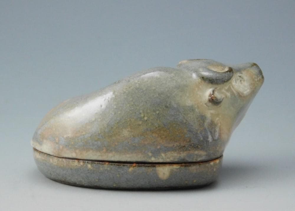 【鳳凰堂】十三代 田原陶兵衛『萩 丑香合』牛 萩焼 香合 干支 十二支 真作保証