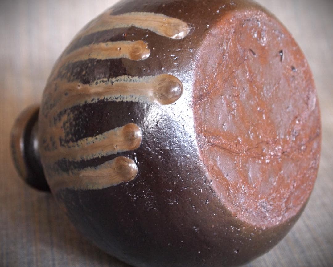 人気作家★竹中健次【師：人間国宝　伊勢崎淳】★伊部（黒）蕪徳利★共箱