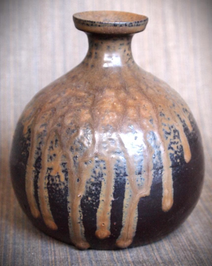 人気作家★竹中健次【師：人間国宝　伊勢崎淳】★伊部（黒）蕪徳利★共箱