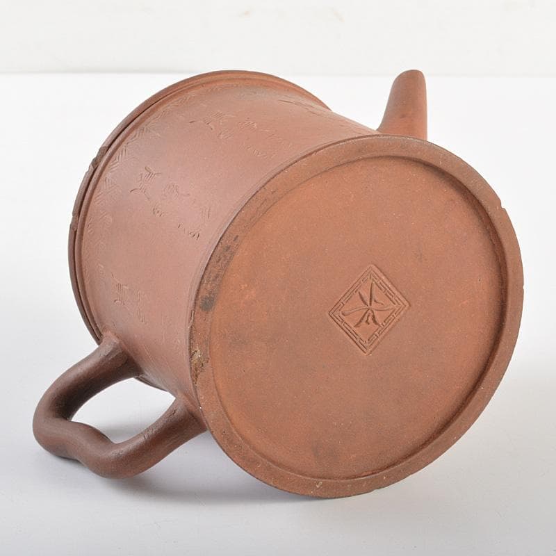 中国　紫砂　朱泥　漢詩文　急須　茶壷　V　R7363