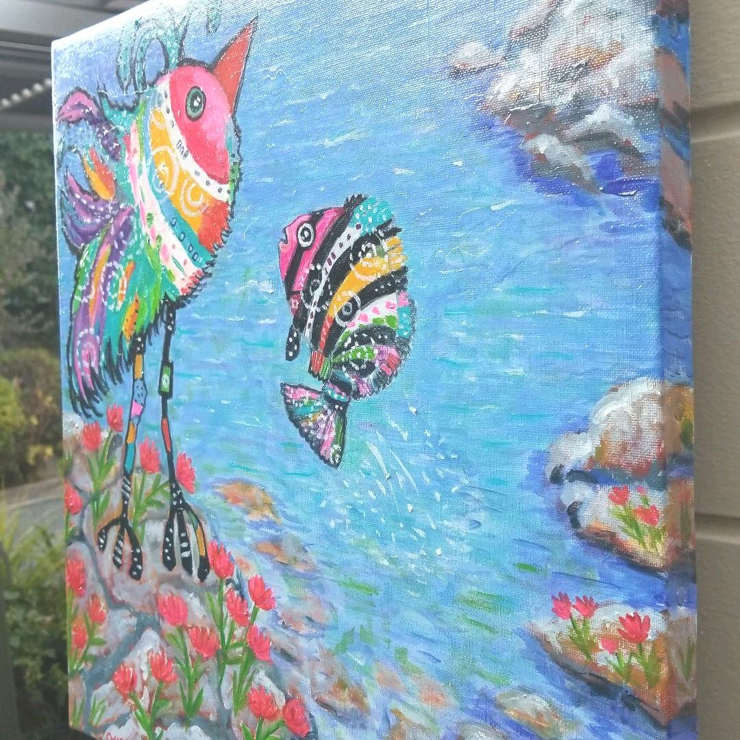 油絵　H確認　海岸の岩場での運命のであい