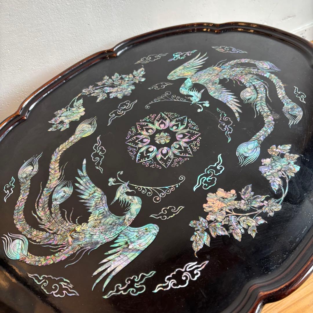 希少　韓国伝統工芸　螺鈿細工　貝殻　ローテーブル　座卓　折り畳み　鳳凰　F40