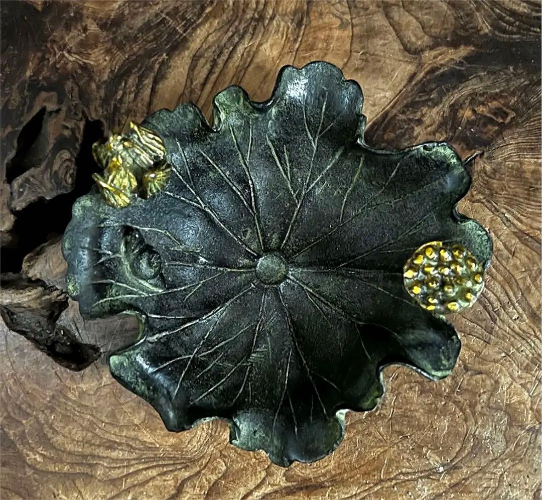 時代 古銅 蓮型 蓮花 蝸牛 筆洗い