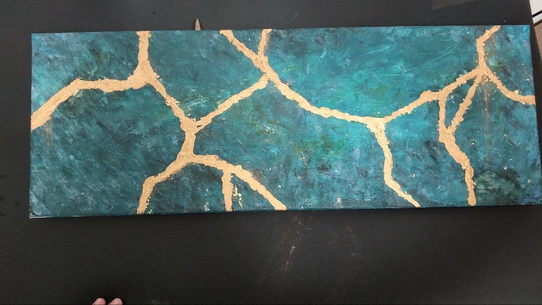 ターコイズとゴールドの抽象画