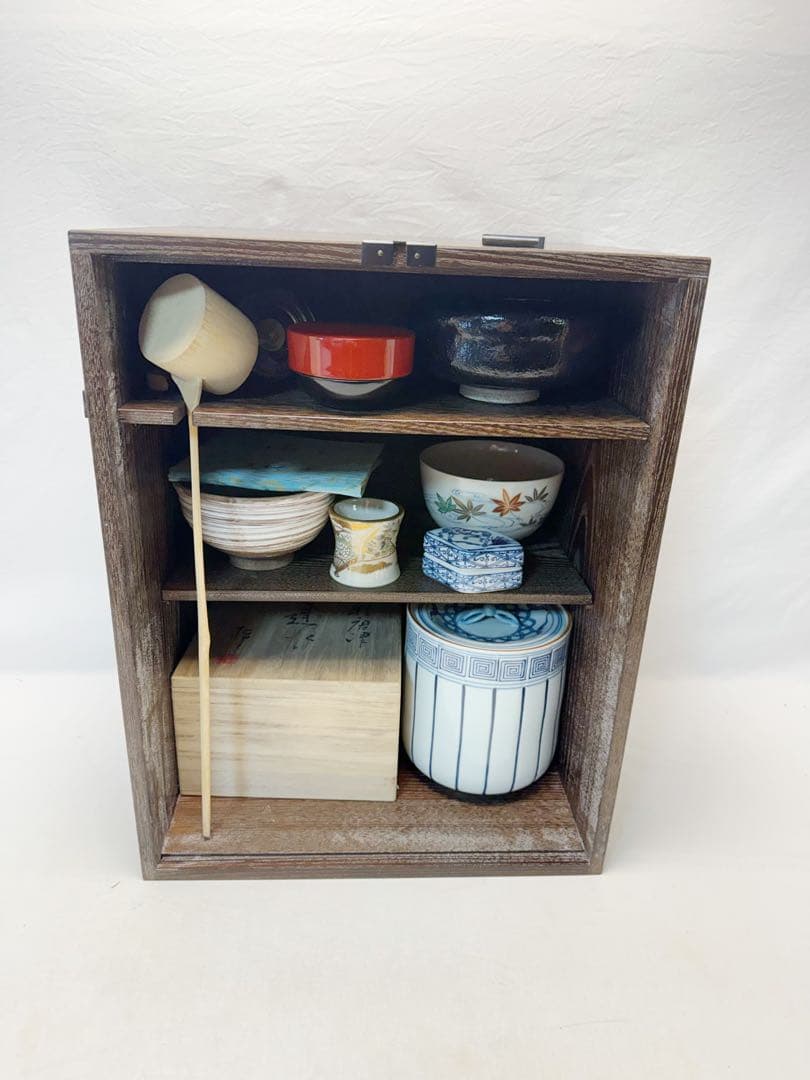 未使用 茶道具 指物師 仙水正之作 蝋引き仕上げ 桑 旅箪笥 十三点セット印有