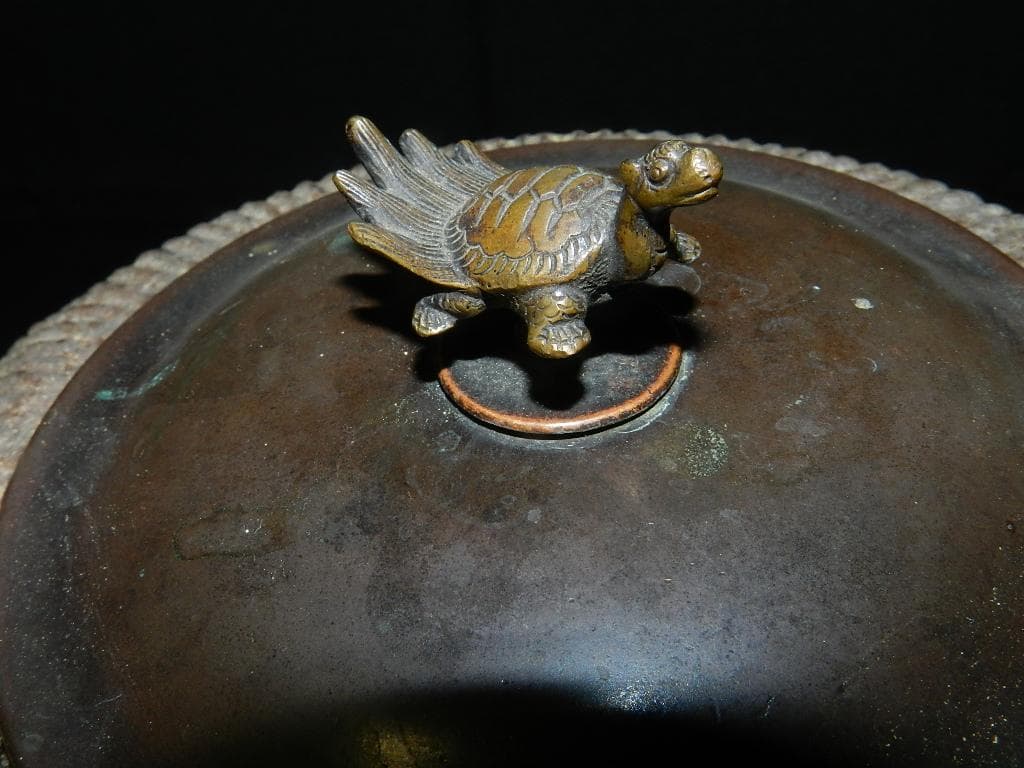 O18値下品 茶￼道具 江戸期 小槌環付き形 俵形白肌鐵地 亀摘み蓋