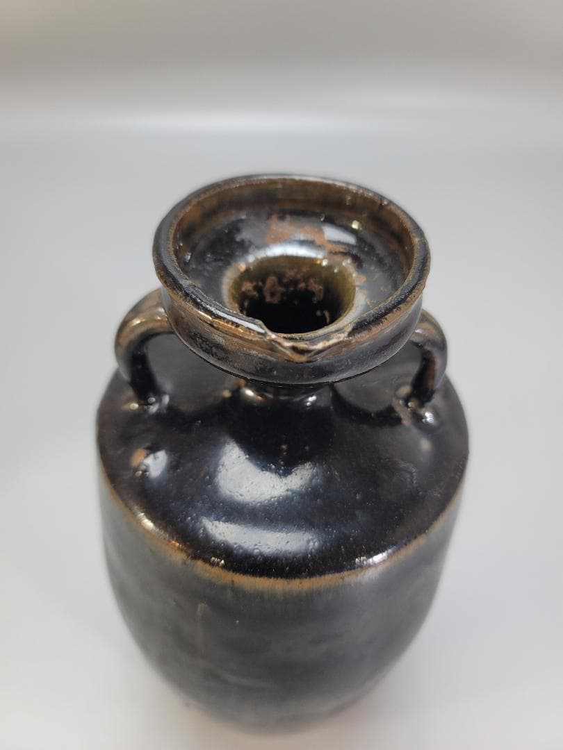 中国美術 黒釉 注瓶 時代物 コレクター蔵品