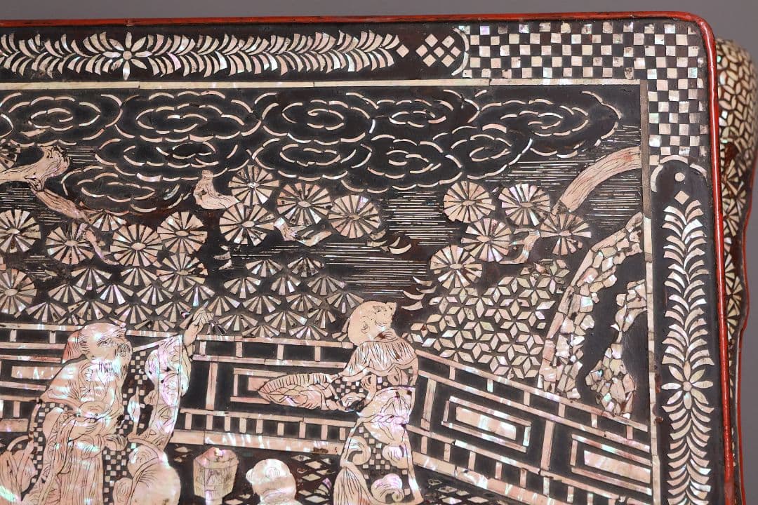 【MA732】時代 中国美術 人物文 螺鈿細工 二段卓 花台 木製 香炉台