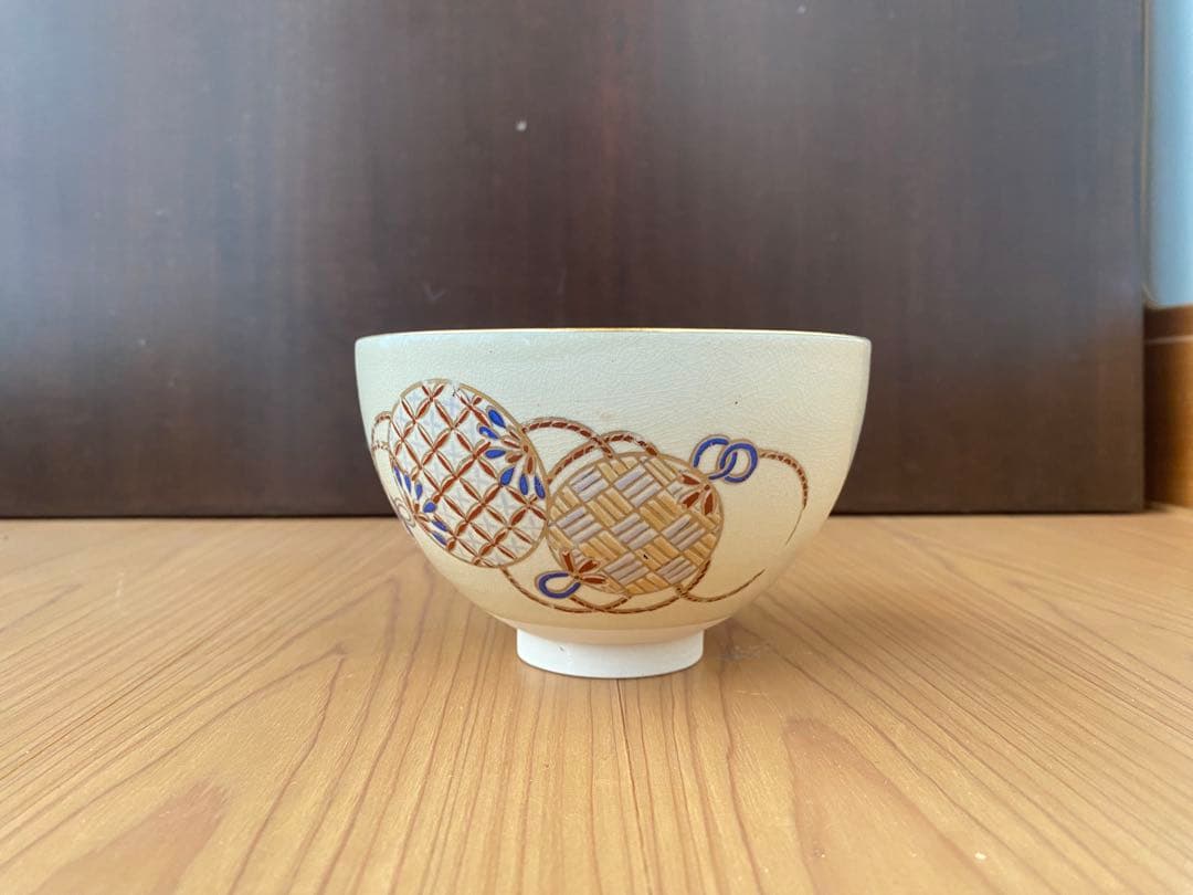 粟田焼 錦画茶碗 原平作 元箱 茶道具 抹茶椀