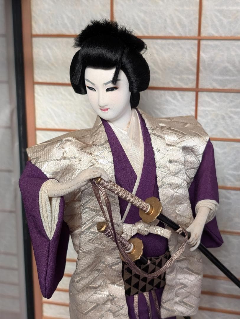 和人形 2体セット｜衣装着 日本舞踊・武家姿｜ガラスケース入り 昭和レトロ