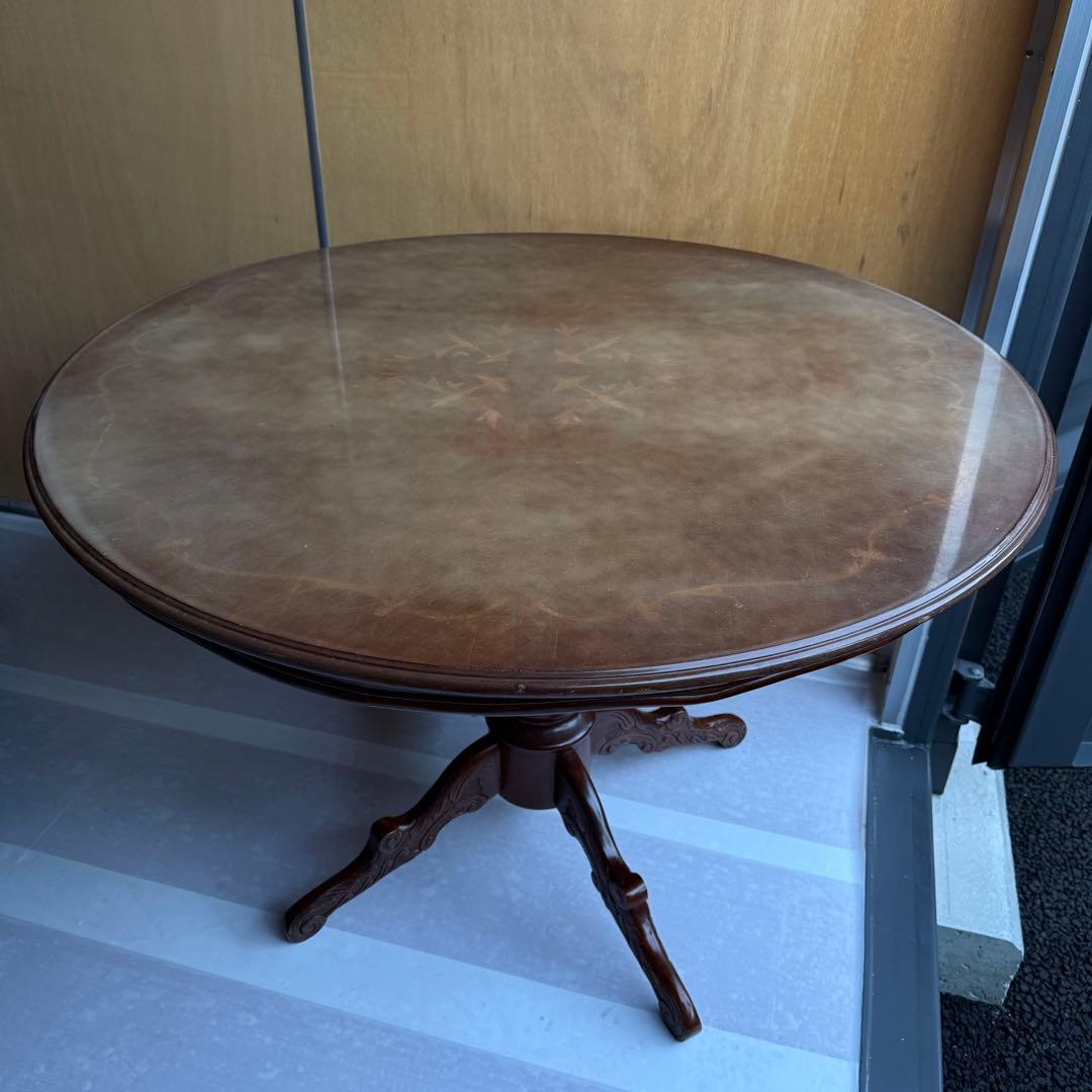 イタリア製 アンティーク調 象嵌 猫脚 丸型 ダイニングテーブル ラウンド 木