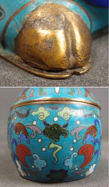 送料無料　清時代景泰藍/七宝怪獣形蓋物　中国古玩