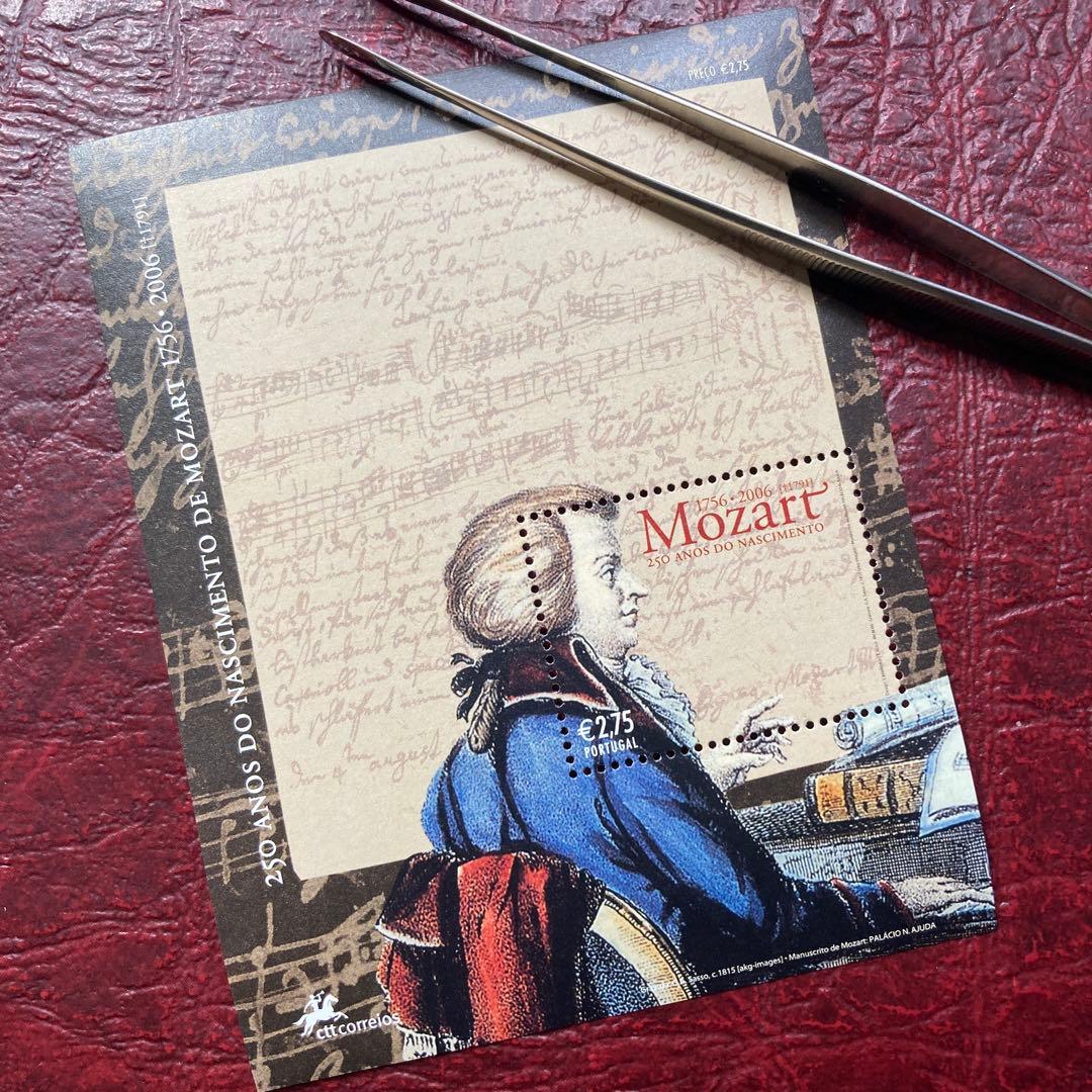 67859セール現品限　外国切手未使用　ポルトガル発行モーツァルト小型シート