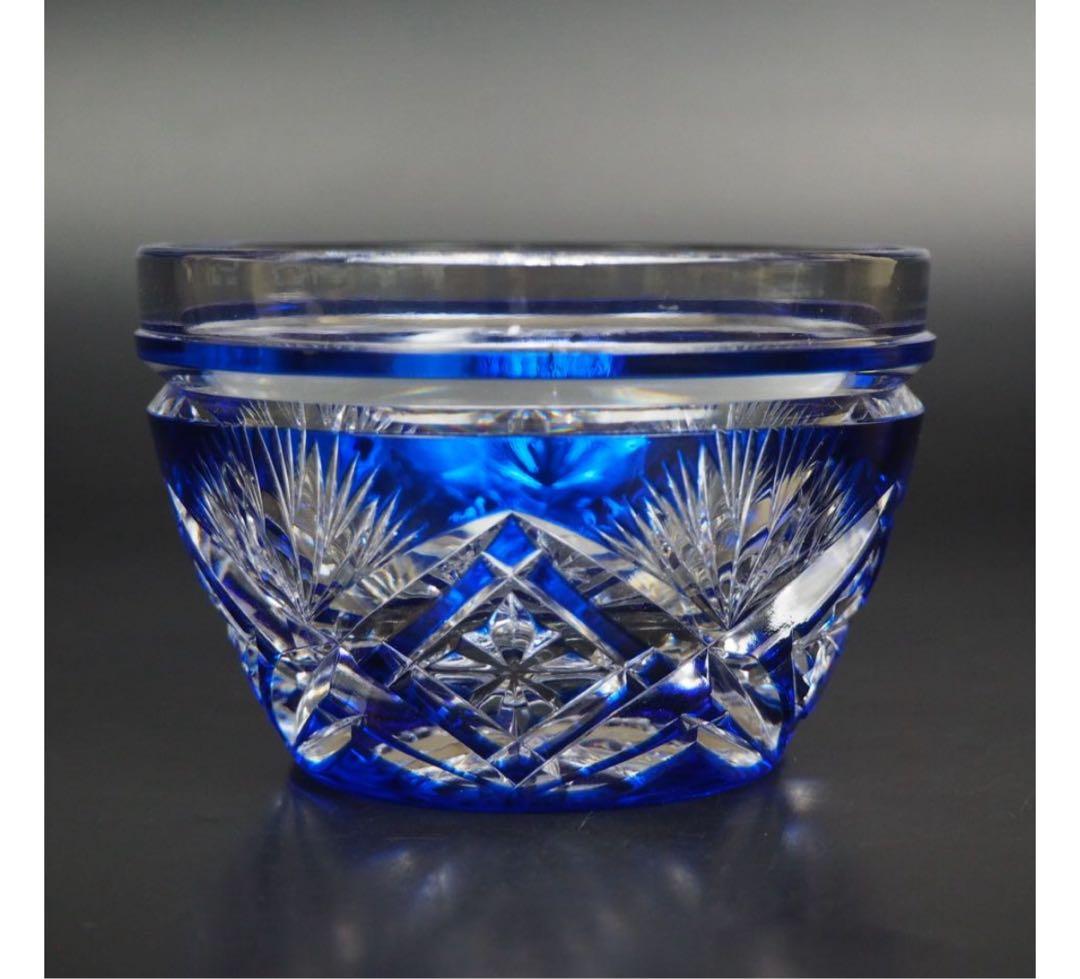 送料無料　区無形文化財伝統工芸士『小林英夫』作　江戸切子向付　共箱　真作保証