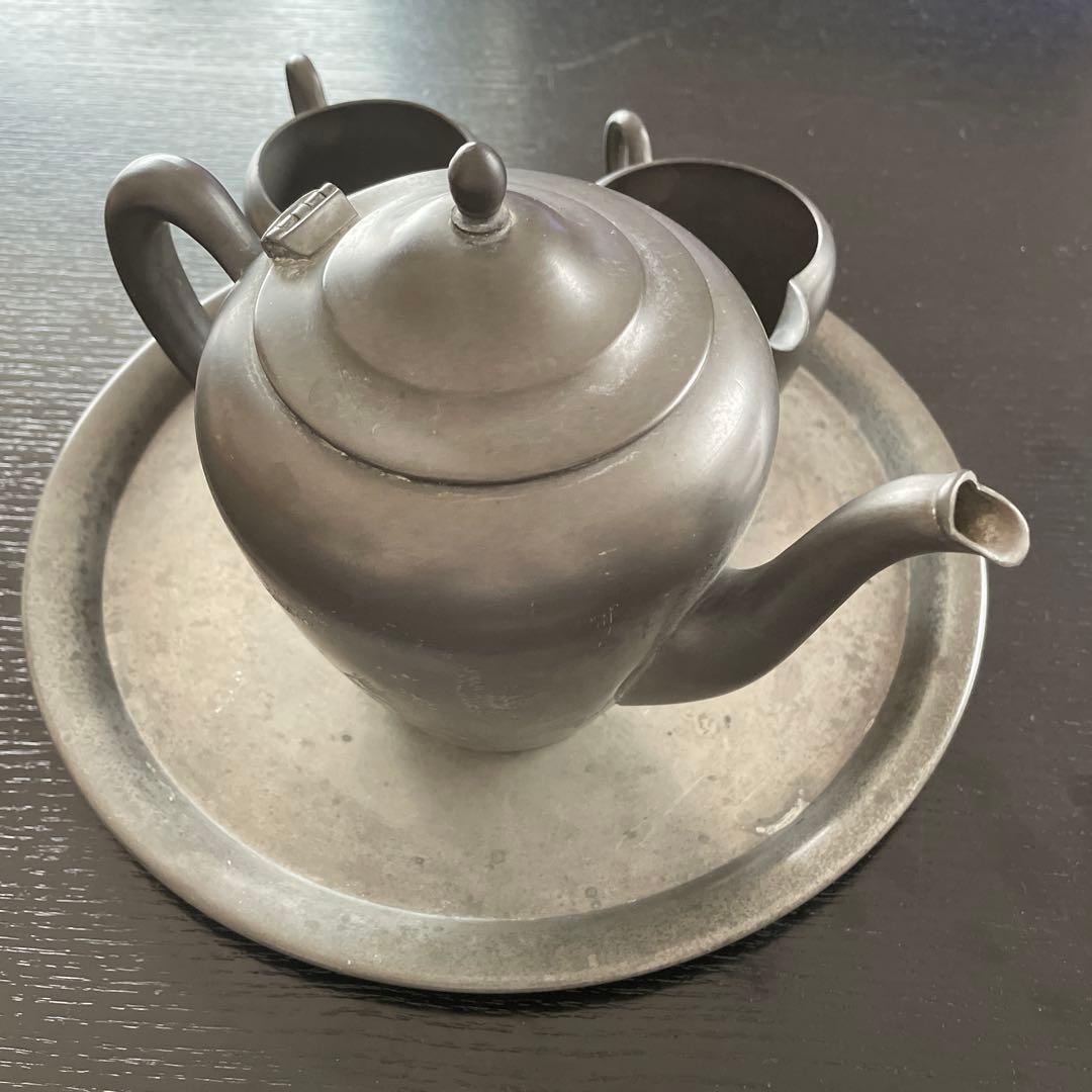 crescent pewter 社　ビンテージ　ピューター製ティーポットセット