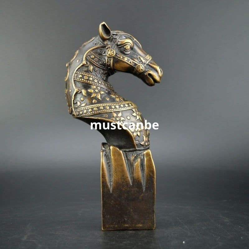 銅器 馬頭印章 干支馬 書房装飾 書道具 文房具 工芸品 置物