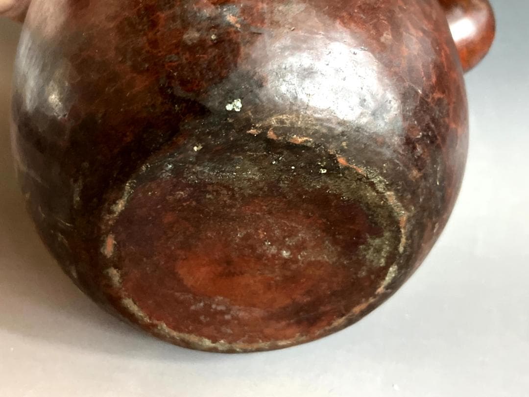 やかん■銅製 花唐草紋湯沸 古い薬缶注水 銅茶瓶 丸型茶釜 水差し モール■