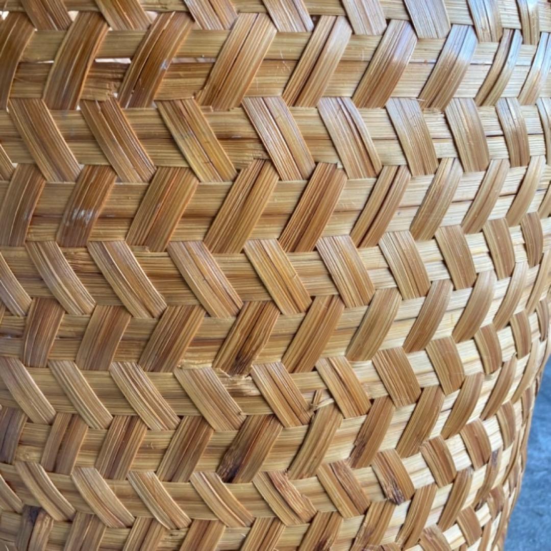 大きな竹籠 カゴ バスケット 大型 収納 保存 蓋付き 編み込み 工芸品 レトロ