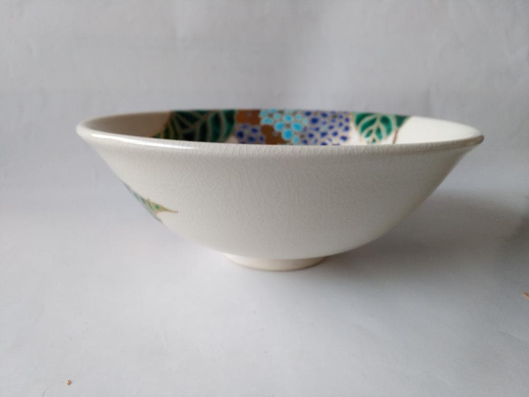 御室窯 仁清 紫陽花 平茶碗 共箱 共布 茶道具 茶器 抹茶碗 新品 未使用品