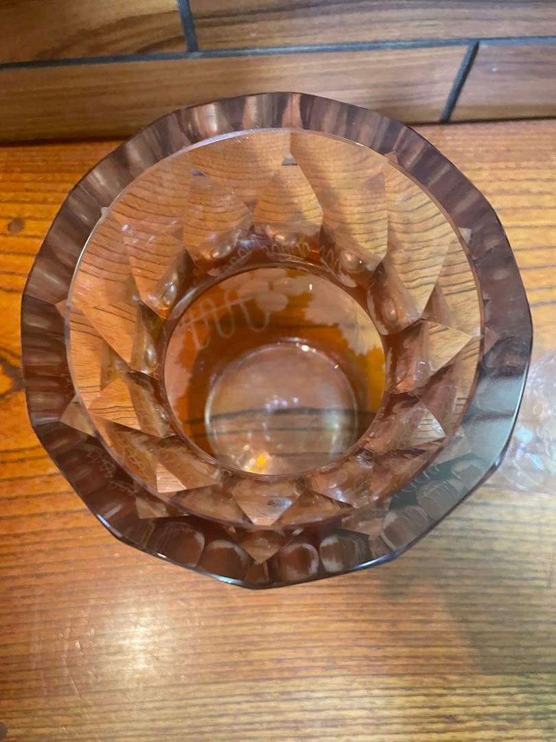 カガミクリスタル　色被せ　黄色　花瓶×1　各務クリスタル　重さ約2.2kg