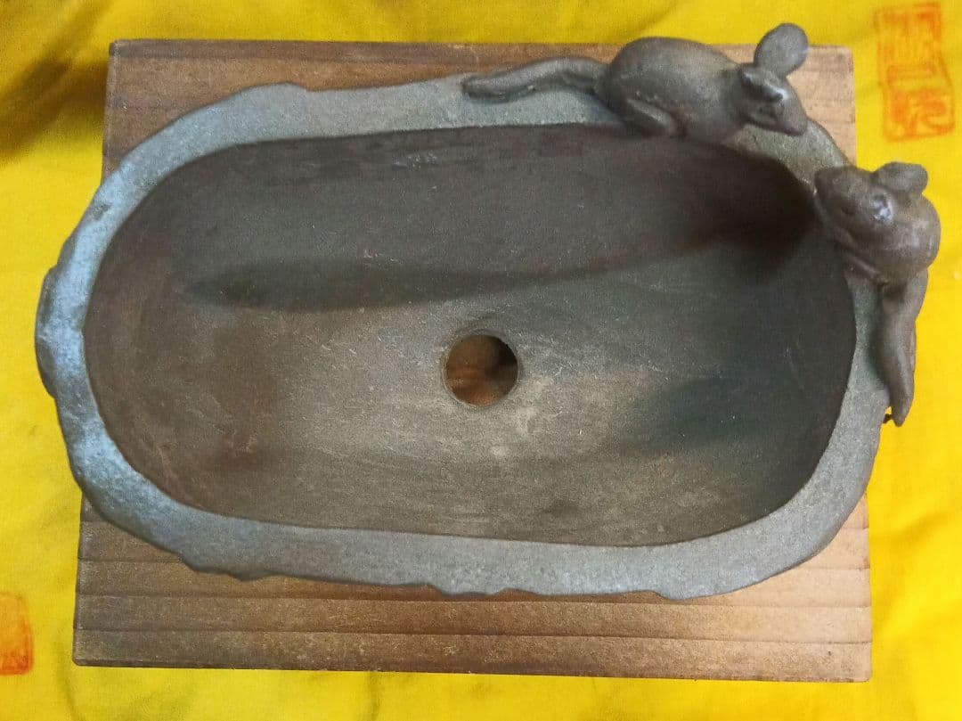 011.【寿悦】烏泥鼡俵鉢/ミニ盆栽鉢/木箱付き