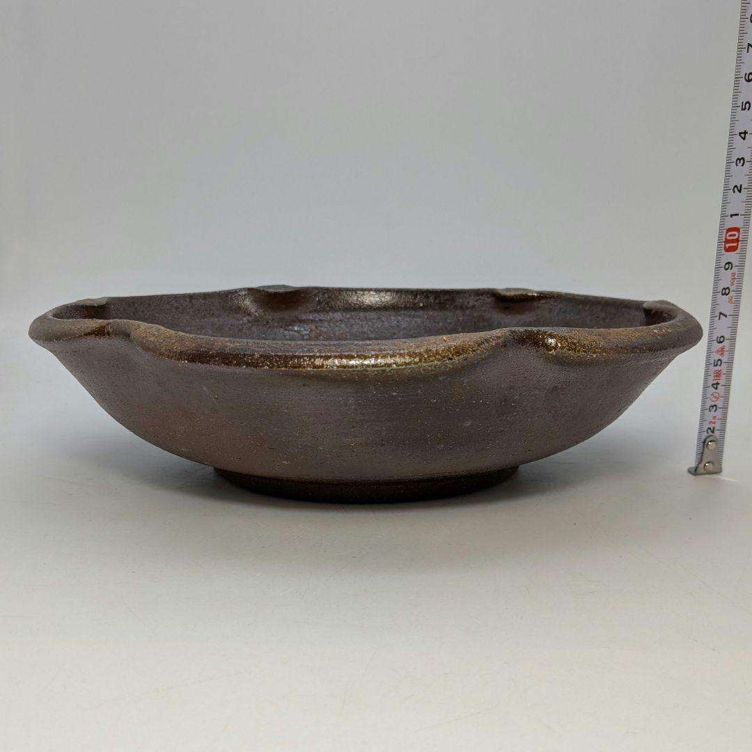 【未使用】 大平一誠 備前焼 輪花皿 直径28cm 盛り皿 深皿 食器 胡麻緋襷