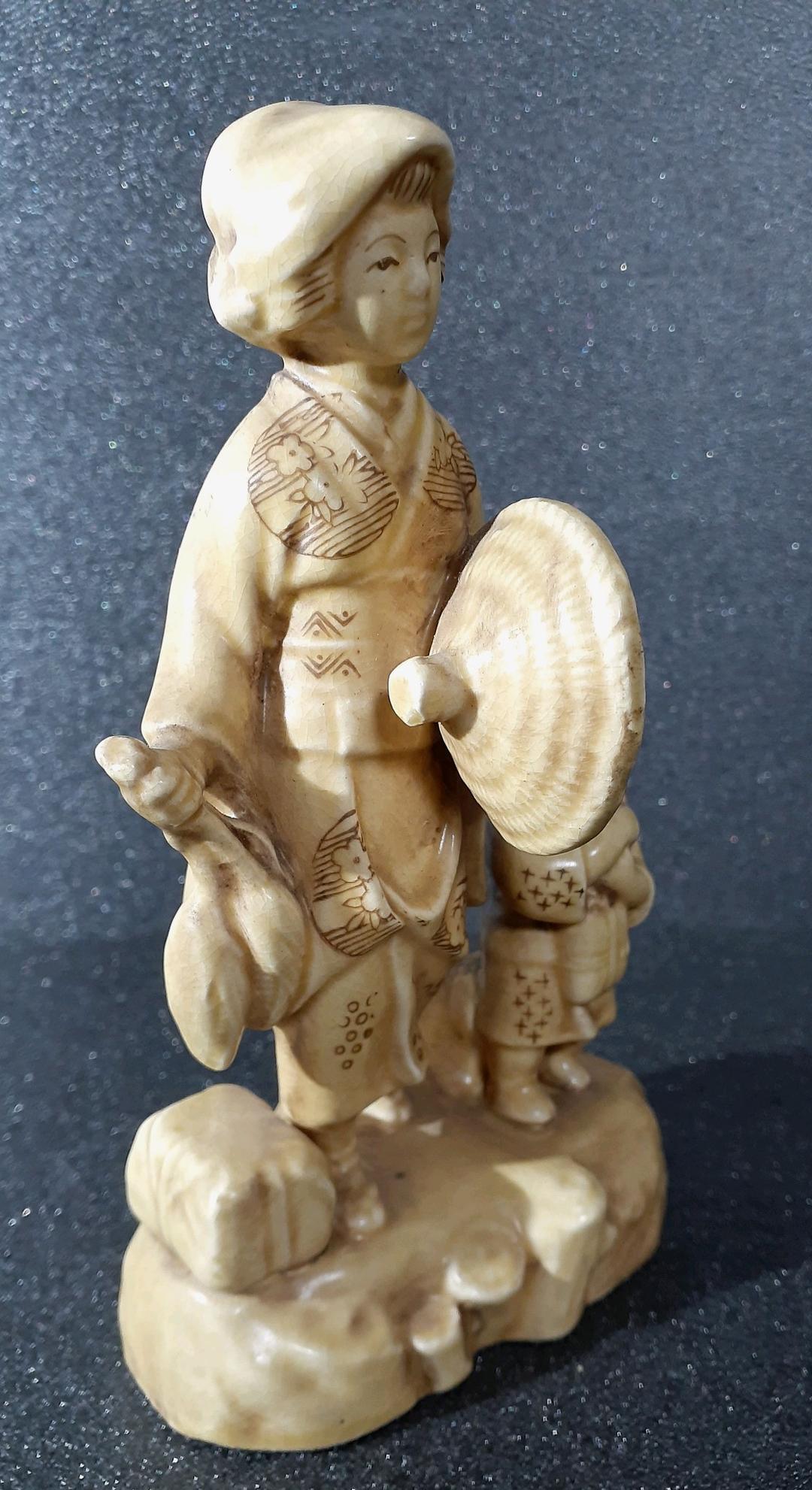 【希少価値】オキュパイドジャパン　瀬栄陶器　守山工場　旅する親子　人形　輸出里帰