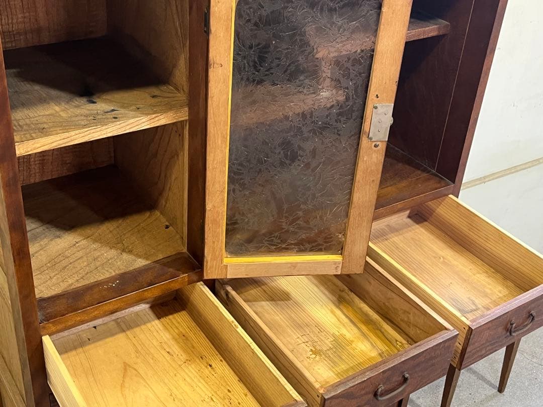 M*n様 アンティーク木製水屋箪笥 ガラス戸棚 飾り棚 レトロ食器棚