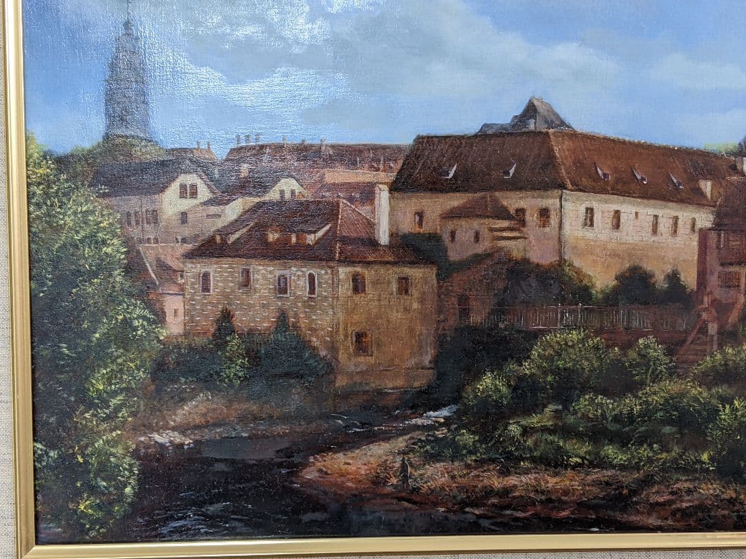 油絵　風景画　テンペラ　チェスキークルムロフ　額込み