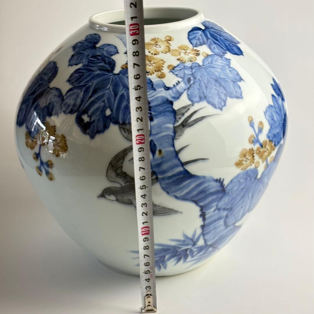 有田焼 山徳窯 染付 細密絵 大花瓶 壷 大壺 花入 花瓶