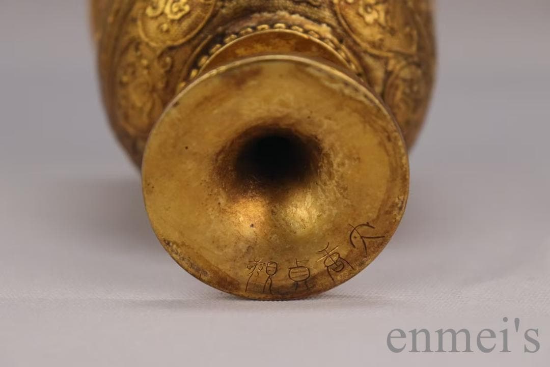 中国古美術 旧蔵清代 鍍金銅酒杯 精銅製 小型酒器 純手作り 鍍金酒具 古美味