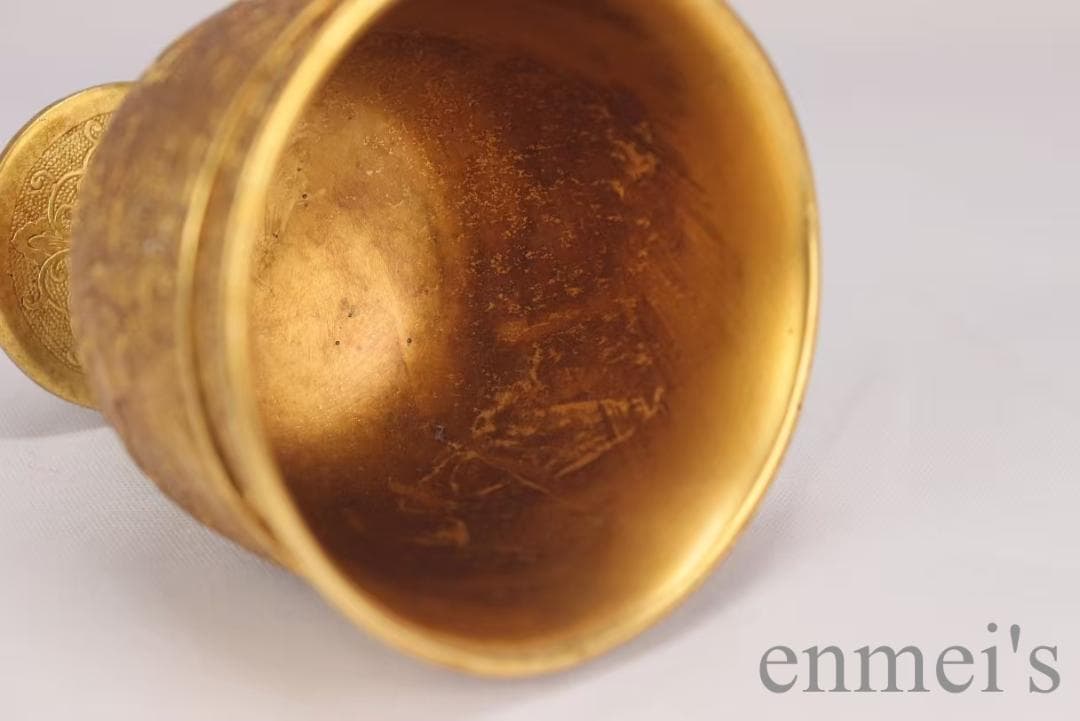 中国古美術 旧蔵清代 鍍金銅酒杯 精銅製 小型酒器 純手作り 鍍金酒具 古美味