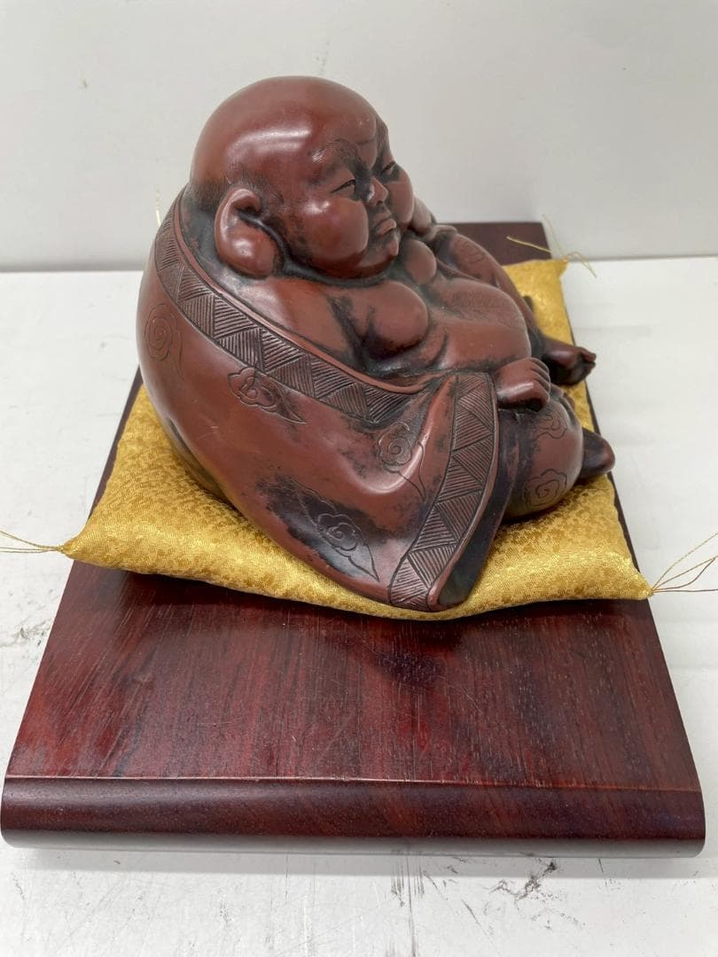 A◆布袋様　置物　開運　招福　インテリア　アンティーク　レトロ　座布団付き