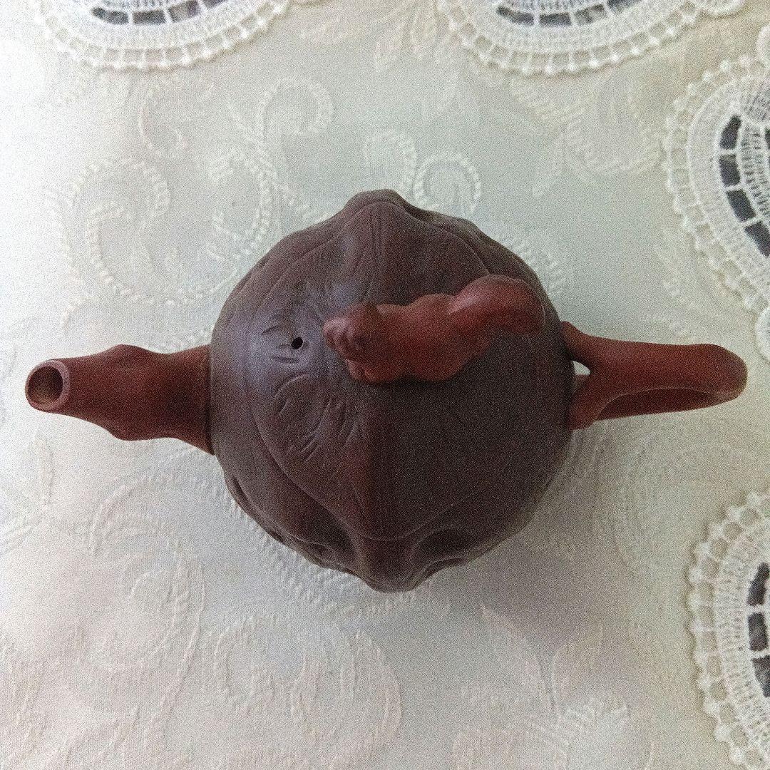 中国宜興　紫砂　急須 茶壺　在銘　煎茶道　リスのモチーフ