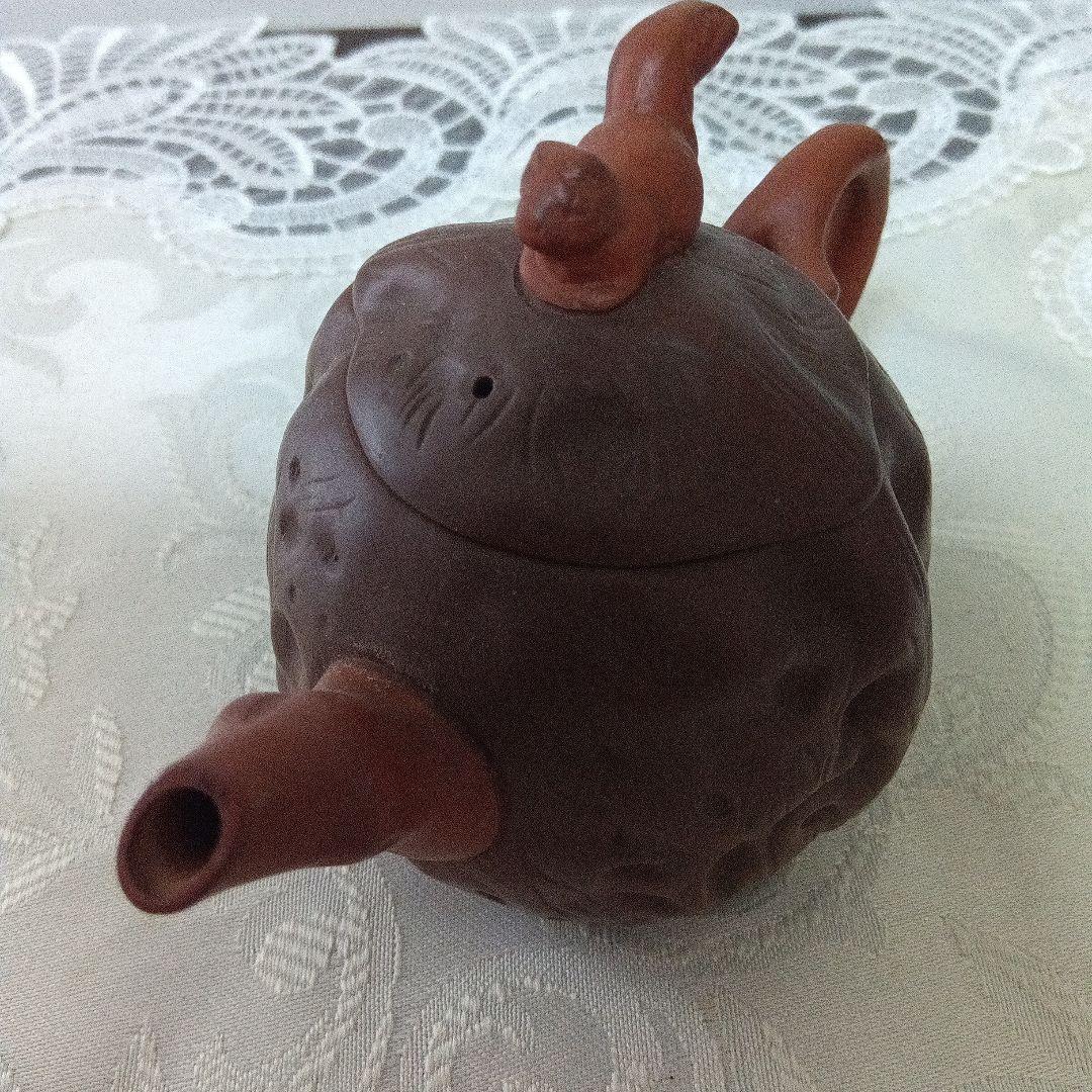 中国宜興　紫砂　急須 茶壺　在銘　煎茶道　リスのモチーフ