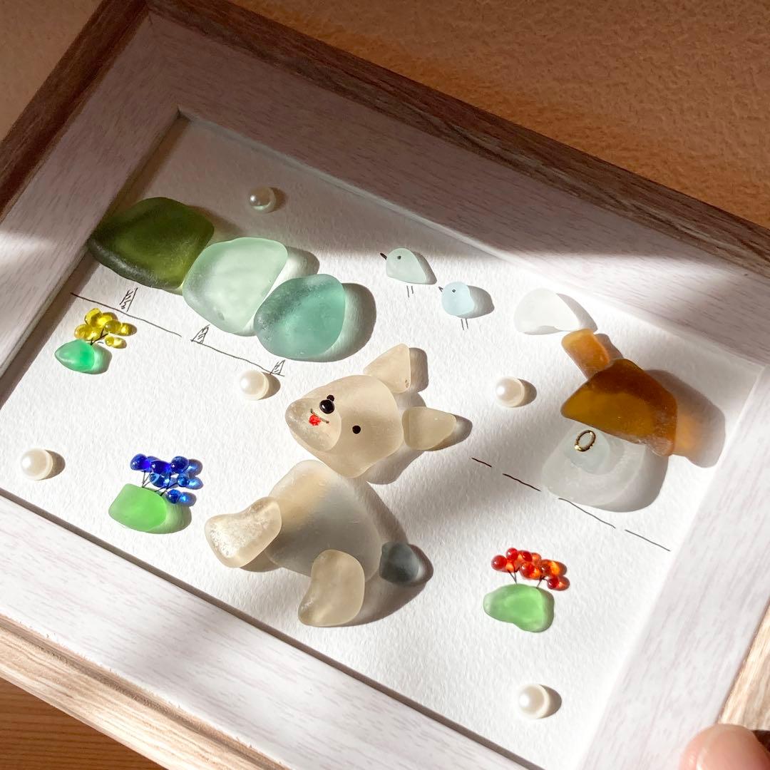 ヨーキーのお散歩　うちの子シーグラスアート　ヨークシャテリア 犬 ペット