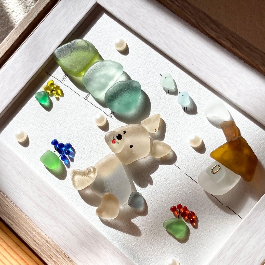 ヨーキーのお散歩　うちの子シーグラスアート　ヨークシャテリア 犬 ペット