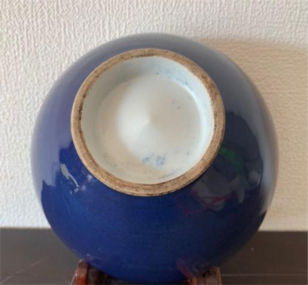 中国古美術　清時代霁蓝釉茶碗 XG3-2