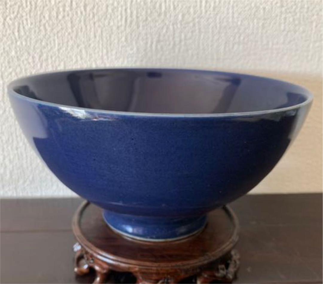 中国古美術　清時代霁蓝釉茶碗 XG3-2