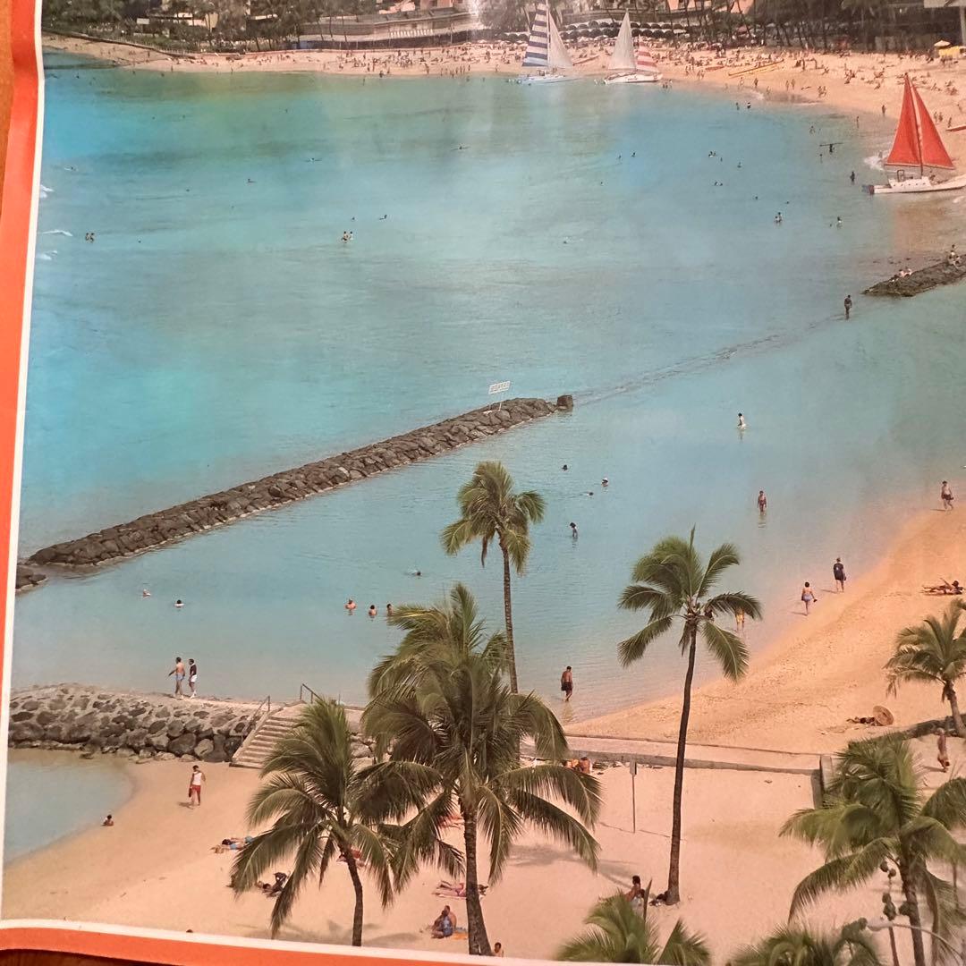 超レア70sオリジナルビンテージHawaiiハワイワイキキビーチフォトポスター