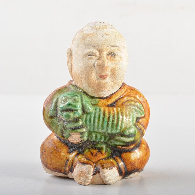 中国　唐三彩　陶人形　人物像　置物　時代箱　C　R7547