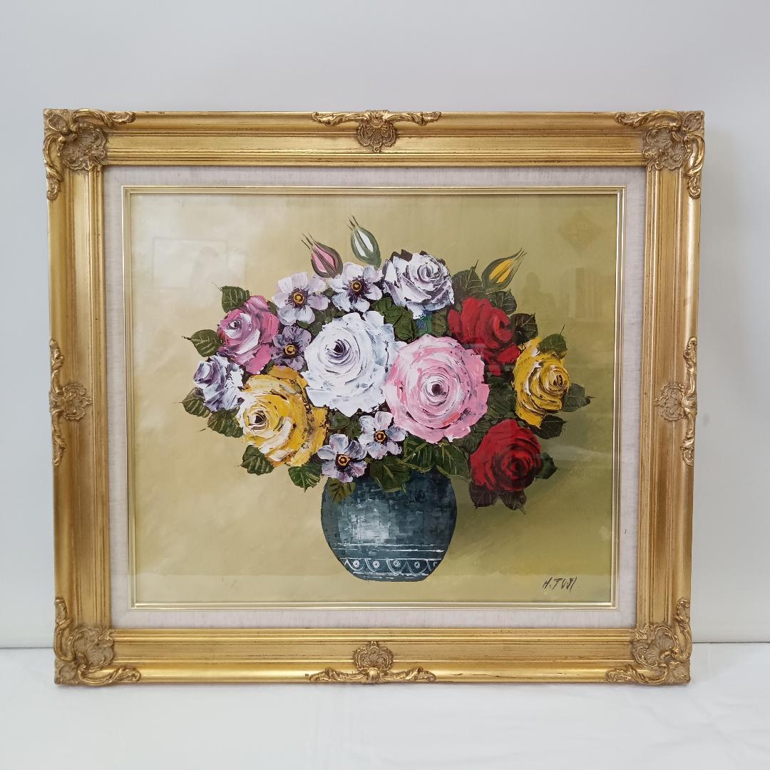 【真筆証明書付き】辻寿志 油彩 10号 薔薇 林風会 絵画 油絵 特大サイズ